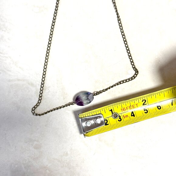 2/$20, Rainbow Fluorite Short Necklace, Genuine Gemstone Pendant & Bronze Chain - Picture 9 of 12